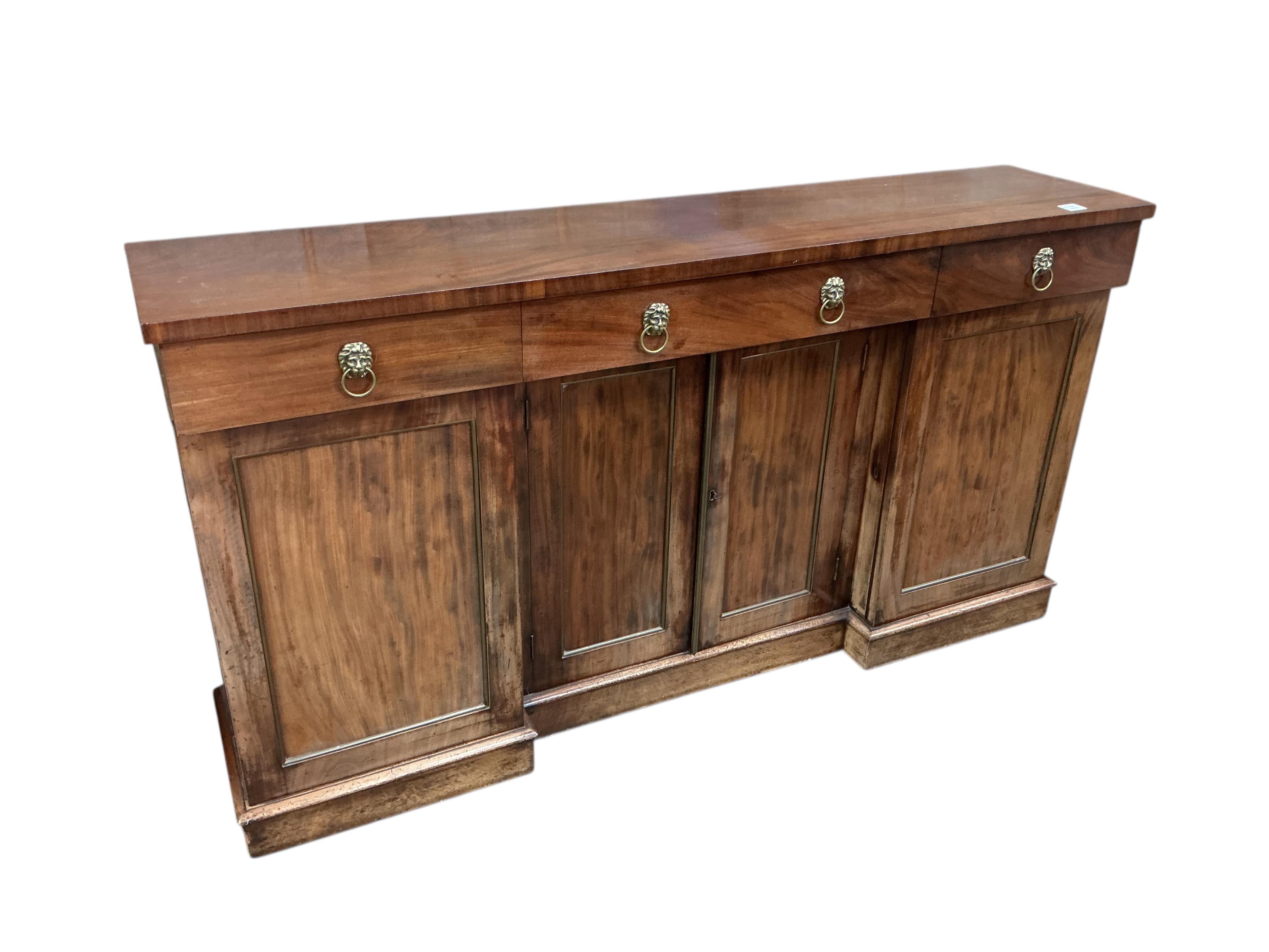 A George IV mahogany inverse breakfront sideboard, width 168cm, depth 38cm, height 92cm